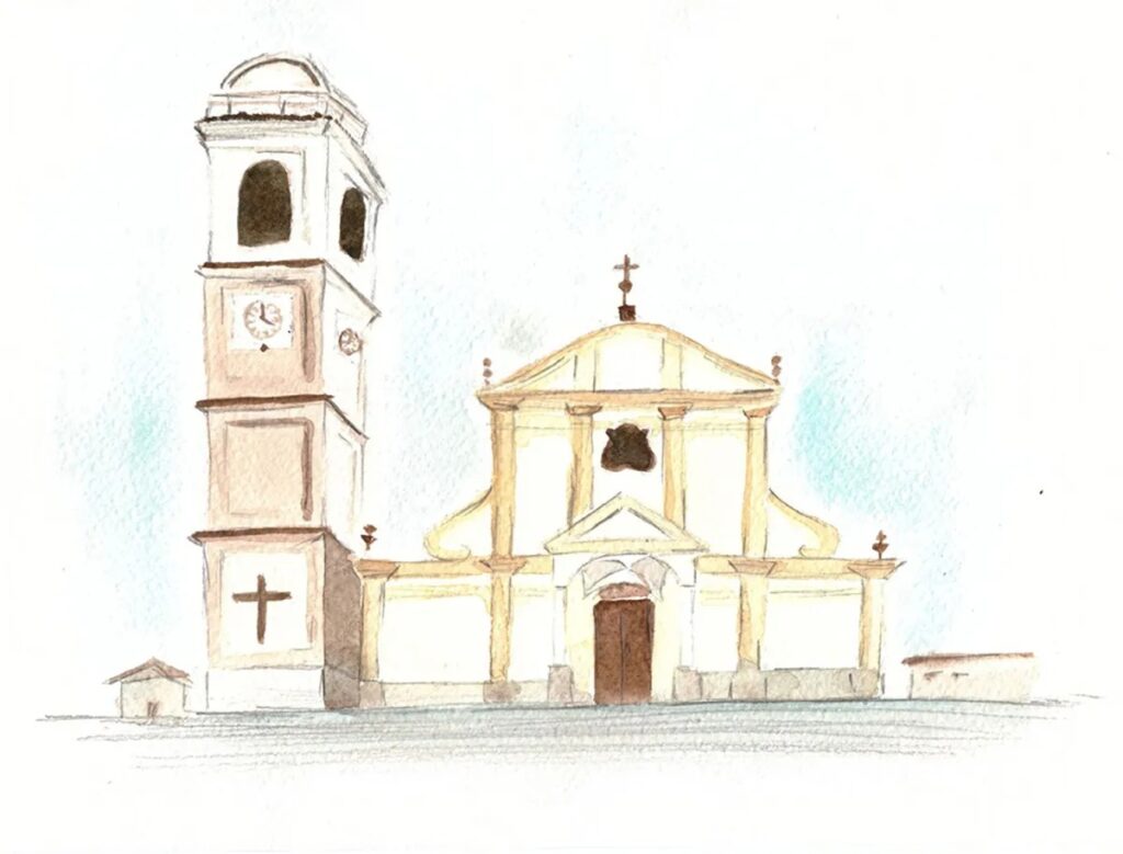 La chiesa parrocchiale di Cavallirio in un disegno