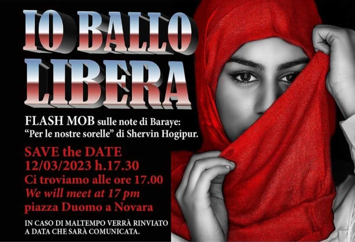 Una donna col velo rosso per la locandina del flash mob "Io ballo libera"